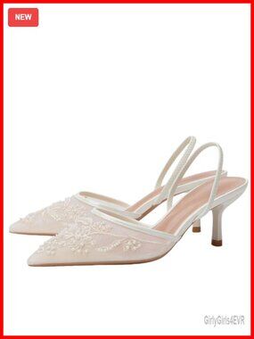 Womens Kitten Heel Slingback Pumps Mesh Pointed Toe Ankle Strap Work Shoes
